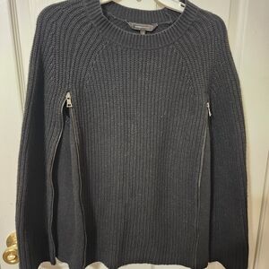 BCBGMaxAzria Charcoal Crewneck Sweater with Zipper Details